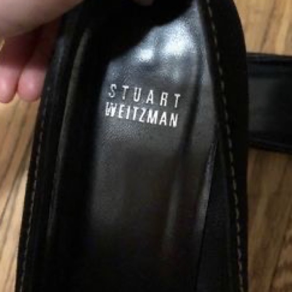 Stuart Weinstein Black Suede Block Heels with Silver Buckle - Picture 6 of 7